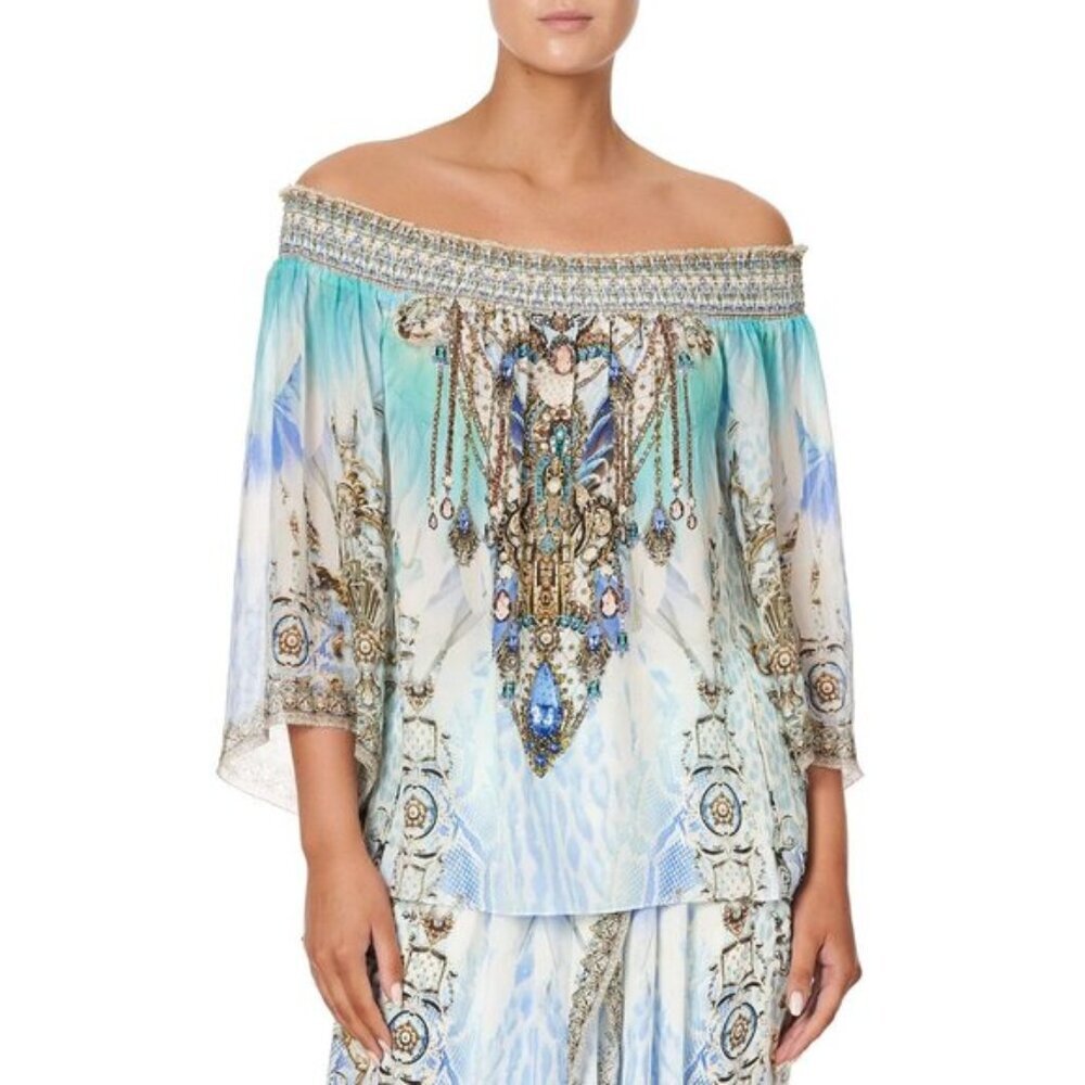 Camilla Gatsbys Girl Off Shoulder Shirred Blouse XS
